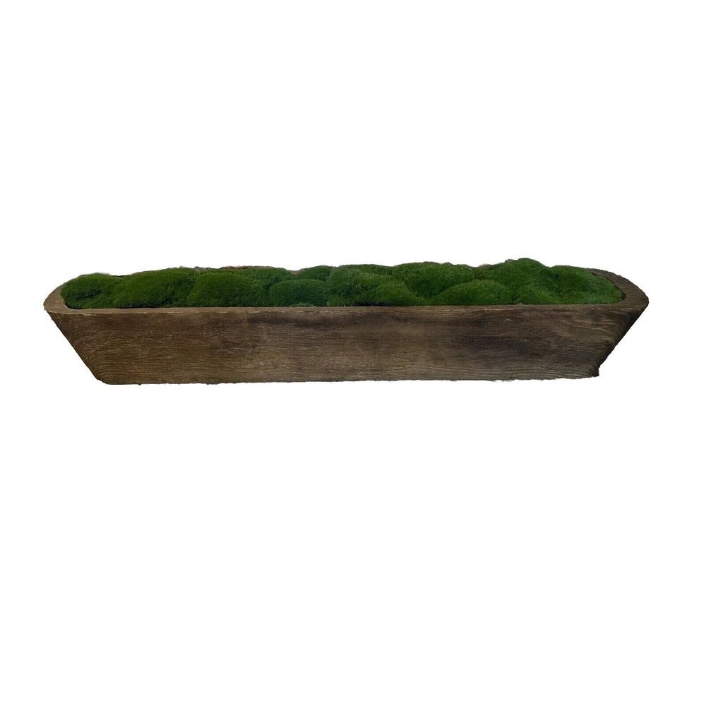Long Wood Bowl Moss Decor ‎ 24" Long